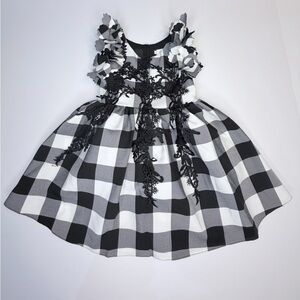 Trish Scully Elegant Black and White Checkered Kids Formal Dress